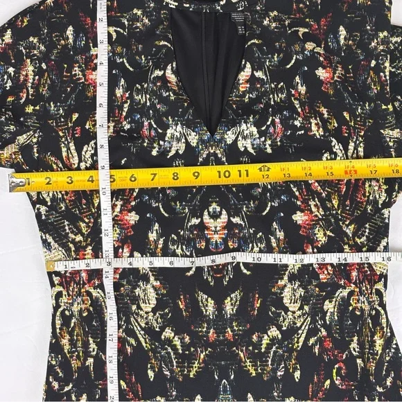 Maggy London Black Abstract Baroque Bodycon Midi Dress Mock Neck Cutout Sz10 NEW - Picture 13 of 16